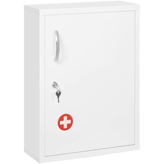 Kleankin Botiqu&iacute;n De Pared De Acero Botiqu&iacute;n Para Medicinas De 3 Niveles Armario De Botiqu&iacute;n Con Cerradura Y 2 Llaves Para Cocina Ba&ntilde;o 40x15x53,5 Cm Blanco