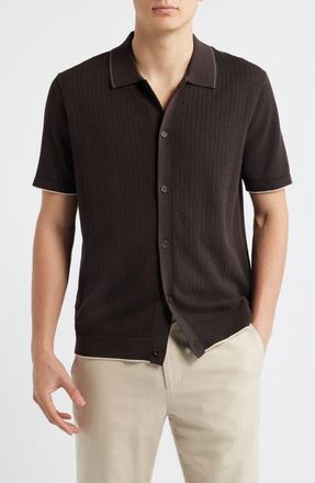 Nn.07 Nalo 60039 Tipped Polo Cardigan in Deep Truffle at Nordstrom, Size Xx-Large