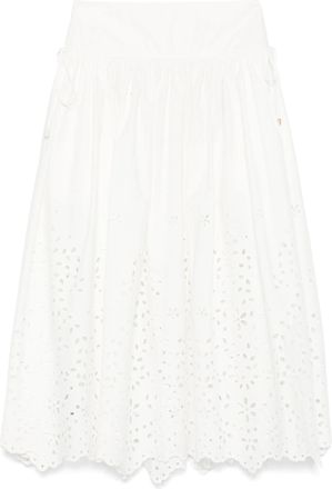 Self Portrait White Cotton Embroidered Midi Skirt