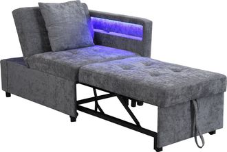 STILVORA Sof&aacute; Cama Convertible 3 En 1 Con Respaldo Ajustable 5 Posiciones, Led Y Puertos Usb Tipo C, En Tela Gris Claro