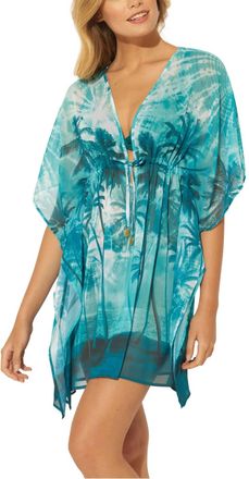 Bleu Rod Beattie Tropical Palm Tree Caftan Cover-Up In Tropic Thunder