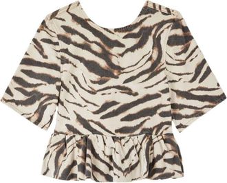 Ganni Zebra-print peplum blouse - Dames - Blouses - Veelkleurig - XS - Katoen - Overhemden