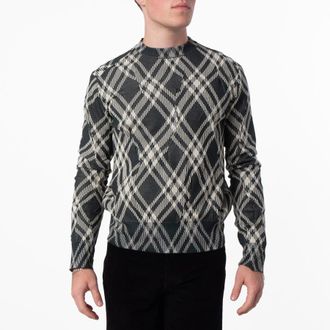Burberry Check Cotton Blend Crinkled Sweater, Size X-Small