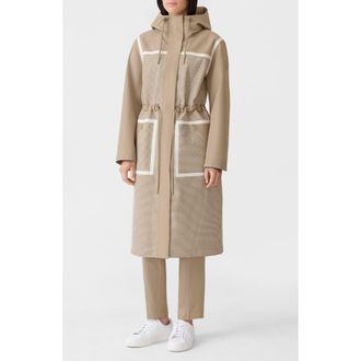 Mackage Jana-HT Houndstooth 3-Layer Tech Raincoat in Light Camel-Cream at Nordstrom, Size X-Large