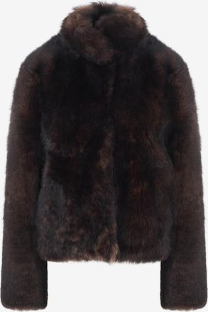 Toteme Kurzer Mantel aus Lammfell mit Stehkragen Silky