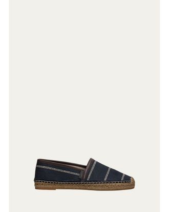 Brunello Cucinelli Double-Pinstripe Denim Espadrilles