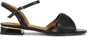 Kazar Zwarte platte sandalen met lage hak - Dames - Sandalen met hakken - Zwart - 35 EU - Leer - Schoenen