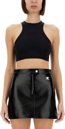 Courr&egrave;ges Black Solid Halter Neck Top