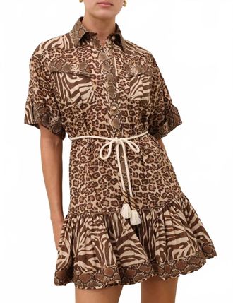 Zimmermann Wanderlust Lantern Mini Dress In Spliced Print
