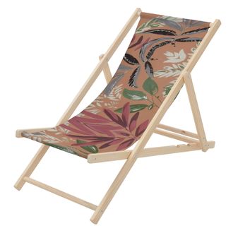 ECD Germany Ecd Germany Silla De Playa De Madera Con Dise&ntilde;o Floral Marr&oacute;n-rojo-verde Tumbona Plegable Con Respaldo Ajustable En 3 Posiciones De Reclinaci&oacute;n Asient