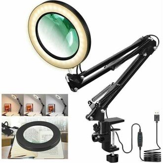 OEM L&aacute;mpara De Escritorio Led Con Aumento De 10x - 3 Colores De Luz, 10 Niveles De Brillo Ajustables - Lupa Alimentada Por Usb Con Brazo Giratorio Ajustab