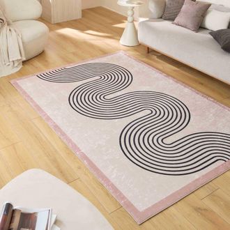 Nazar Rugs Alfombra lavable a m&aacute;quina con dise&ntilde;o de olas - beige - 80x150