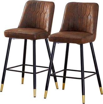 Urban Meuble Juego de 2 taburetes de bar de tela marr&oacute;n con patas de metal negro