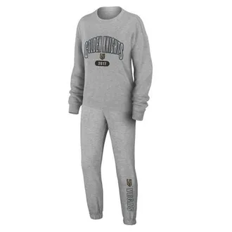 WEAR by Erin Andrews Womens WEAR by Erin Andrews Heather Gray Vegas Golden Knights Knit Long Sleeve Tri-Blend T-Shirt & Pants Sleep Set at Nordstrom, Size Medium