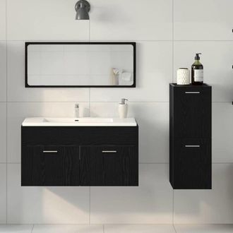 vidaXL Set di Mobili da Bagno 3 pcs Rovere Nero 90 x 38.5 x 46 cm - Vidaxl
