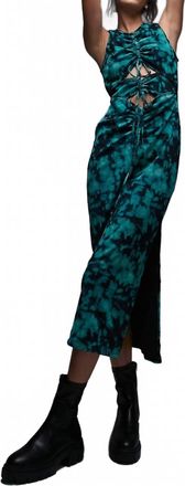 Topshop Mesh Ruched Maxi Dress In Green Tie Dye