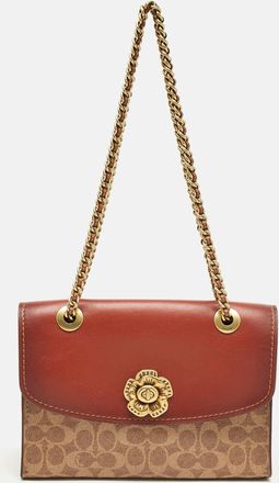 Coach Brown Signature Coated Canvas And Leather Parker Shoulder Bag