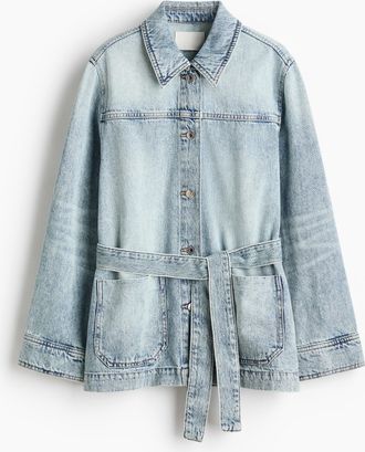H&M Denimjacke mit Bindeg&uuml;rtel - Blue