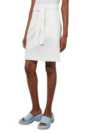 Ming Wang Belted Pleated A-Line Twill Skirt in White at Nordstrom Rack, Size X-Small