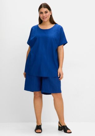 Sheego Longbluse SHEEGO, Damen, Gr. 40, blau (blaubeere), 56% Viskose, 43% Polyester, 1% Elasthan, unifarben, Rundhals, Blusen Longbluse