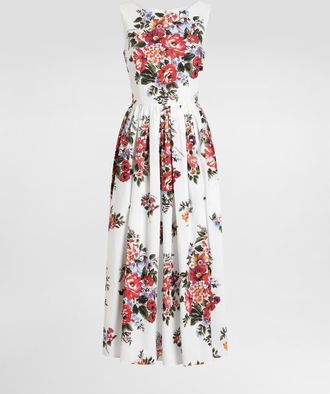 Dolce & Gabbana Flower Bouquet-print Cotton Dress - Woman Multicolor 36