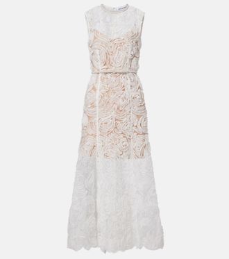 Self Portrait Embellished lace-trimmed tulle midi dress