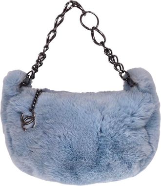 Chanel Chain Hobo Lapin Fur Blue Fur Handbag (Pre-Owned)