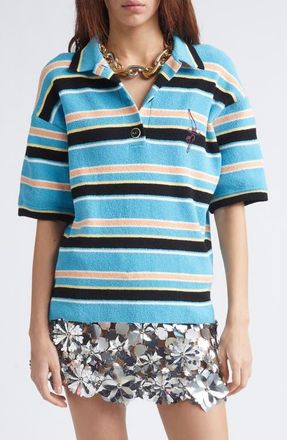 Paco Rabanne Stripe Terry Cloth Polo in Rayures Eponge Bleu/Noir at Nordstrom, Size X-Small