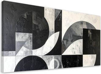 Feeby Cuadro Sobre Lienzo, Abstracci&oacute;n Geom&eacute;trica Negro Blanco, 120x60