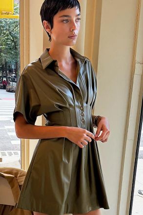 Exquise Tobie Faux Leather Mini Shirtdress by Exquise