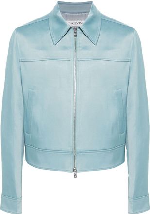 Lanvin floral-appliqué zip-up shirt jacket - men - Linen/Flax/Viscose/Viscose/Polyester - 50 - Blue