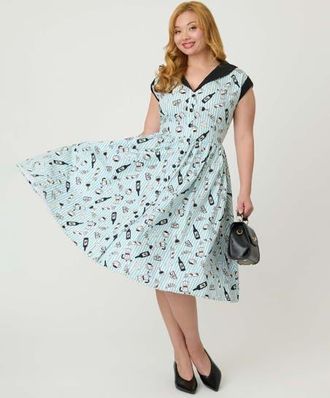 Unique Vintage Cafe Swing Dress in Blue Striped Caf&eacute; Print at Nordstrom, Size X-Large