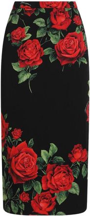 Dolce & Gabbana Rok met rozenprint - Dames - Midirokken - Veelkleurig - M - Rokken
