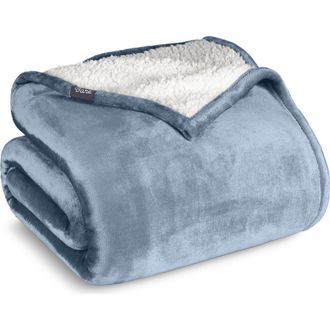 Bare Home Reversible Plush Fleece Throw Blanket in Dusty Blue at Nordstrom