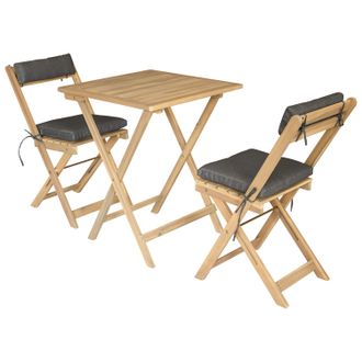 Happy Garden Conjunto De Mesa Y Sillas Para 2 Plazas En Acacia Y Cojines Grises Benagil
