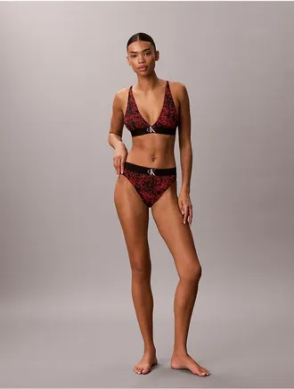 Calvin Klein Womens Graphic Monogram Microfiber Stretch High Waist Bikini - Red - XL
