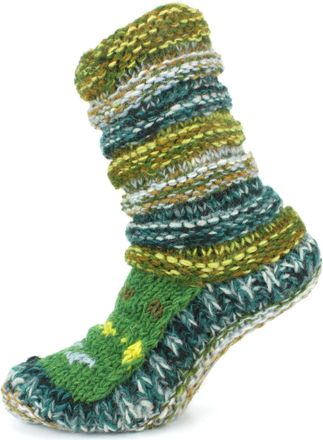 Loud Elephant Chunky Wool Knit Abstract Pattern Slipper Socks - Green