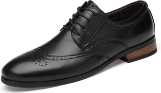 Generic Formal Shoes for Men Lace Up Wing Tip Brogue Derby Shoes Cowhide Slip Resistant Low Top Rubber Sole Anti-Slip Block Heel Classic(Black,6.5 UK)