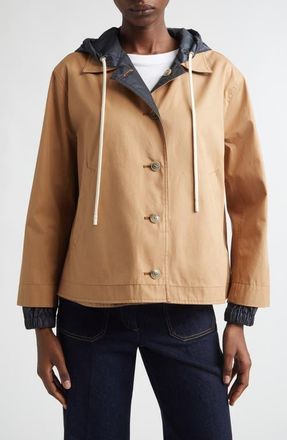 Herno Techno Hooded Reversible Jacket in 2192 Camel To Navy at Nordstrom, Size 12 Us