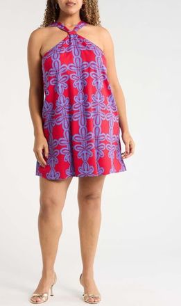 Sugarlips Rory Abstract Amory Halter Mini Dress in Cherry-Multi at Nordstrom, Size 1 X