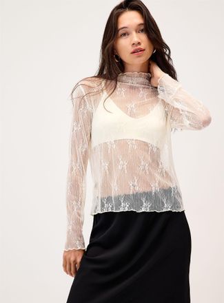 Twik Womens Stripes and flowers lace mock-neck T-shirt