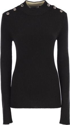 Max Mara Womens Renania - Fitted Jumper With Buttons - Black Wool - Size X-Small
