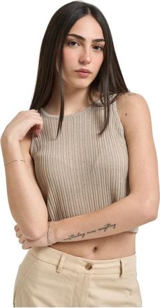 Patrizia Pepe Mouwenloze Gebreide Top - Dames - Tops zonder mouwen - Beige - M - Polyester - Tops