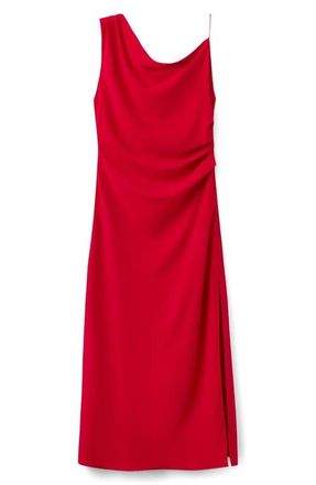 Mango Side Ruched Asymmetric Midi Dress in Red at Nordstrom, Size 10