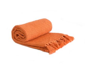TJ Hughes Honeycomb - Recycled Cotton Throw in Orange - TJ Hughes