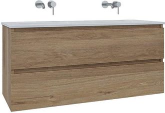 Adema Chaci Badkamermeubelset - 120x46x57cm - 2 keramische wasbakken wit - zonder kraangaten - 2 lades - eiken