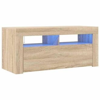 Berkfield Home TV Cabinet with LED Lights Sonoma Oak 90x35x40 cm in Light Oak | Size: 90 x 35 x 40 cm