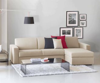 Dmora Sof&aacute; Fijo Dland, Sof&aacute; De Esquina, 100% Made In Italy, Sof&aacute; Sala De Estar, Con Contenedor Reversible Peninsula, En Tela Acolchada, Con Reposabrazos Est