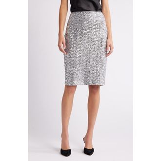 Open Edit Sequin Pencil Skirt in Silver at Nordstrom Rack, Size Medium