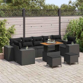 vidaXL Conjunto De Sof&aacute; De Jard&iacute;n 10 Pcs Negro 90 X 55 X 71 Cm Vidaxl